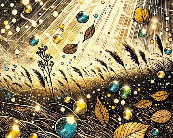 Vibrant Landscape with Golden Grasses and Ethereal Sky