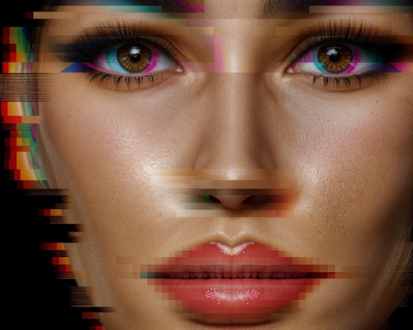 Vibrant Portrait with Bold Makeup and Glitch Effect