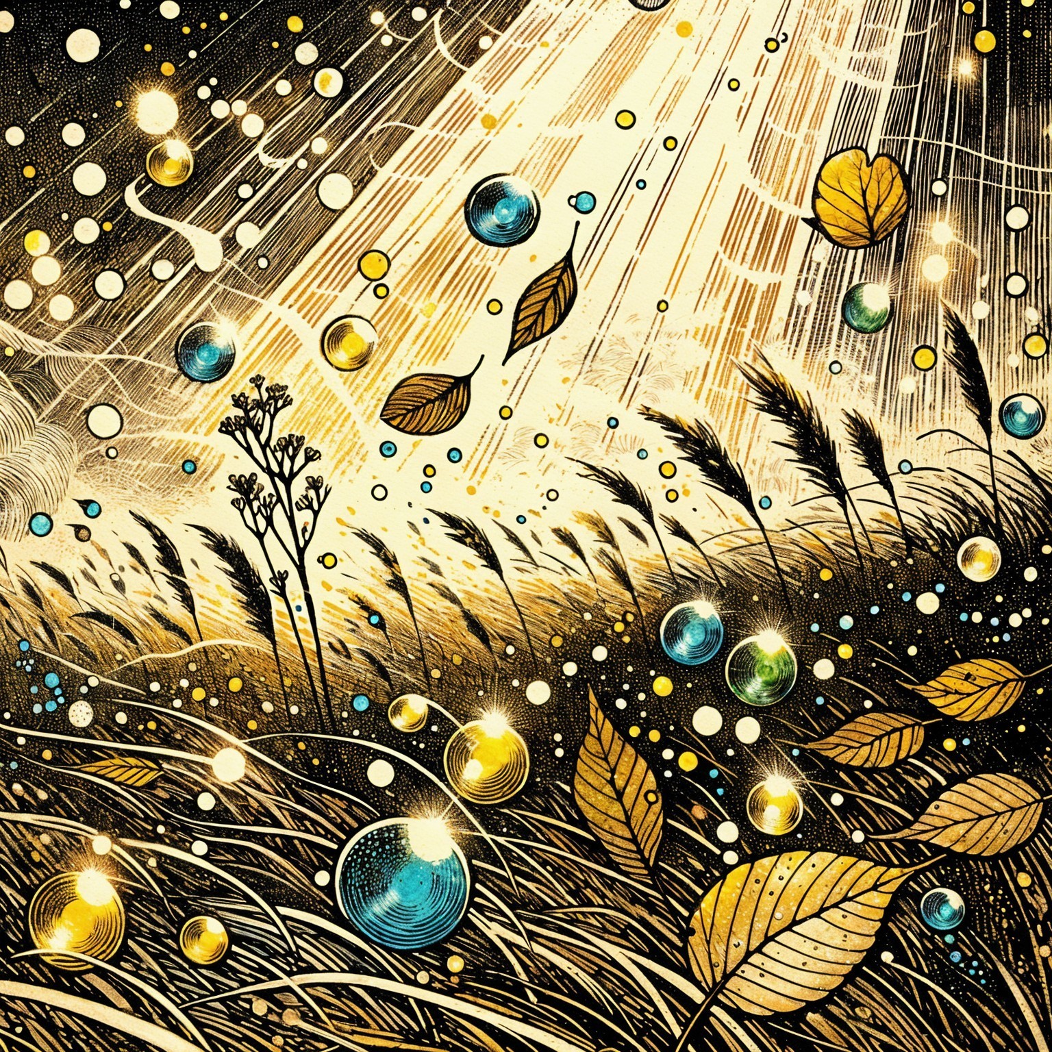 Vibrant Landscape with Golden Grasses and Ethereal Sky