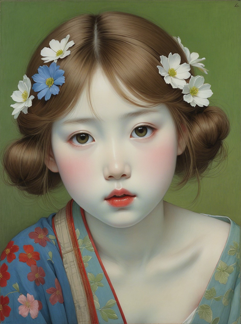 Hyperrealistic Oil Painting of a Young Woman in Garment