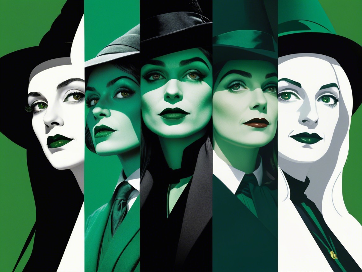 Graphic Design of Five Elegant Women in Witch Attire