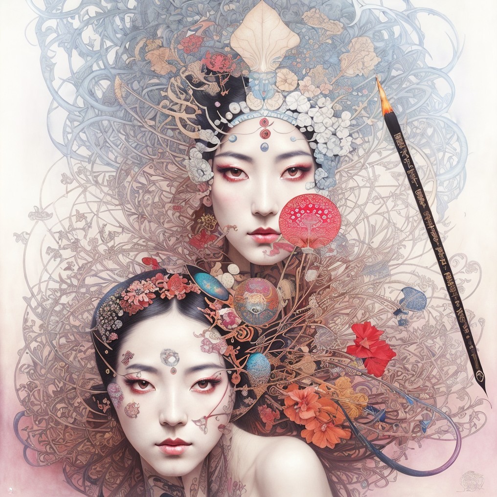 Ethereal Figures with Nature Patterns and Vibrant Colors