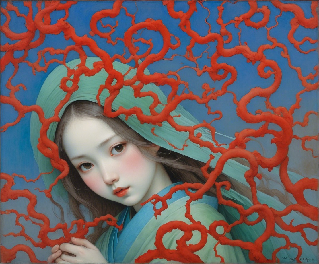 Delicate Young Woman in Flowing Green Garment