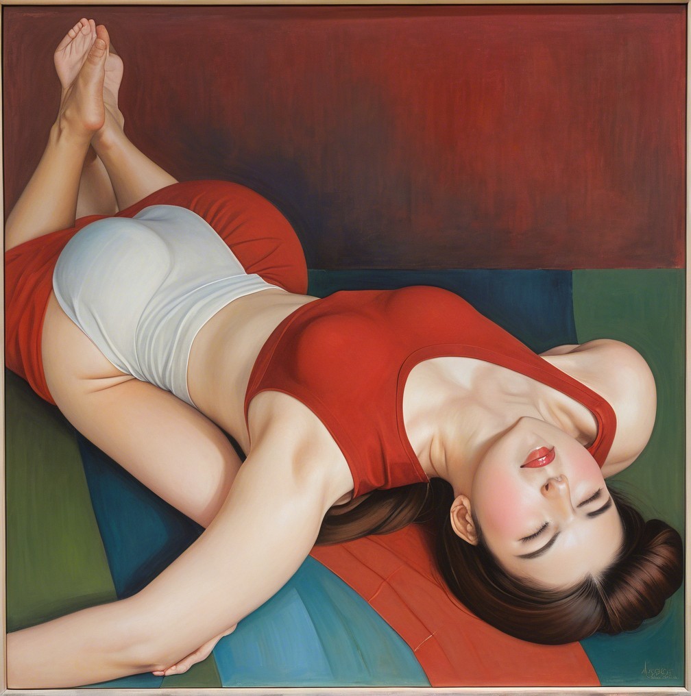 Reclining Female Figure in Red and White Ensemble