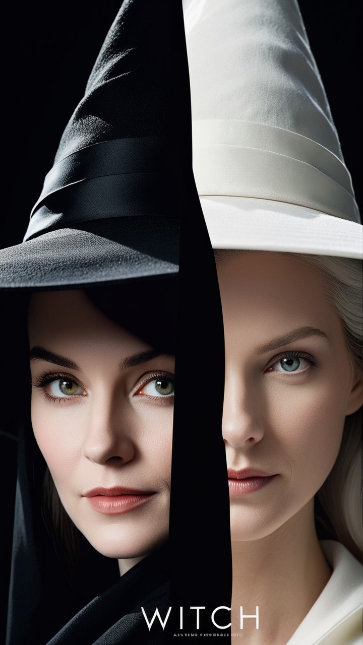 Split-Face Portrait of Women in Witch Hats