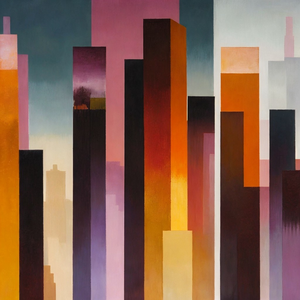 Vibrant Abstract Cityscape with Geometric Skyscrapers