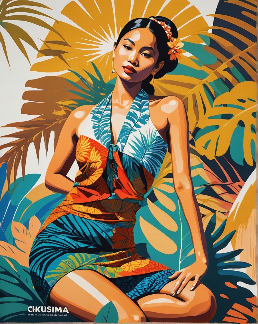 Vibrant Illustration of Woman in Tropical Foliage