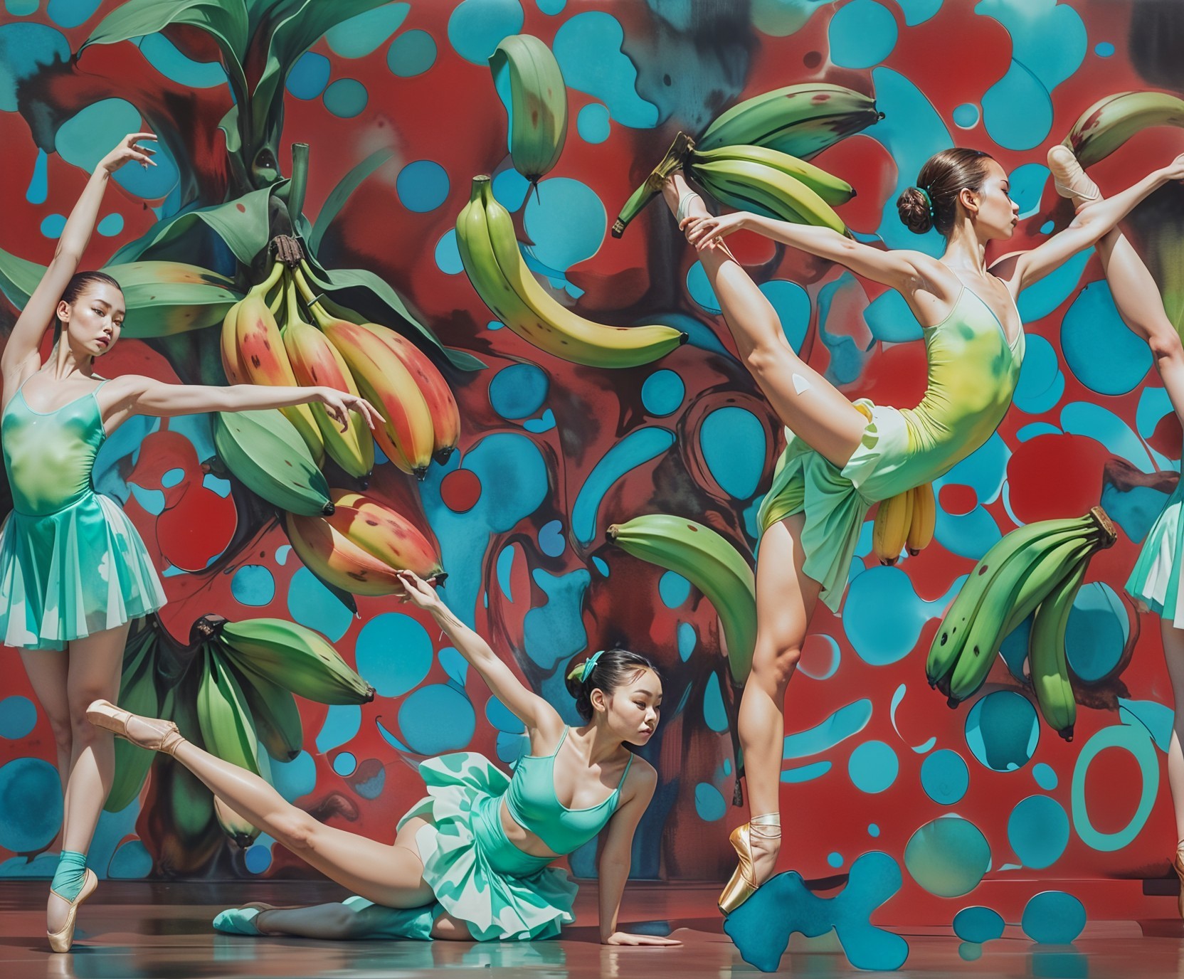 Ballet Dancers Against Colorful Abstract Background