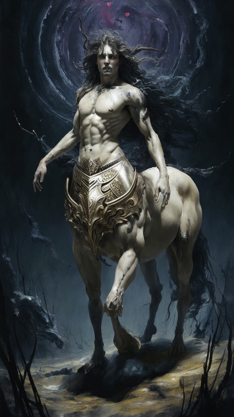 Centaur in Ornate Armor in Dark Atmospheric Setting