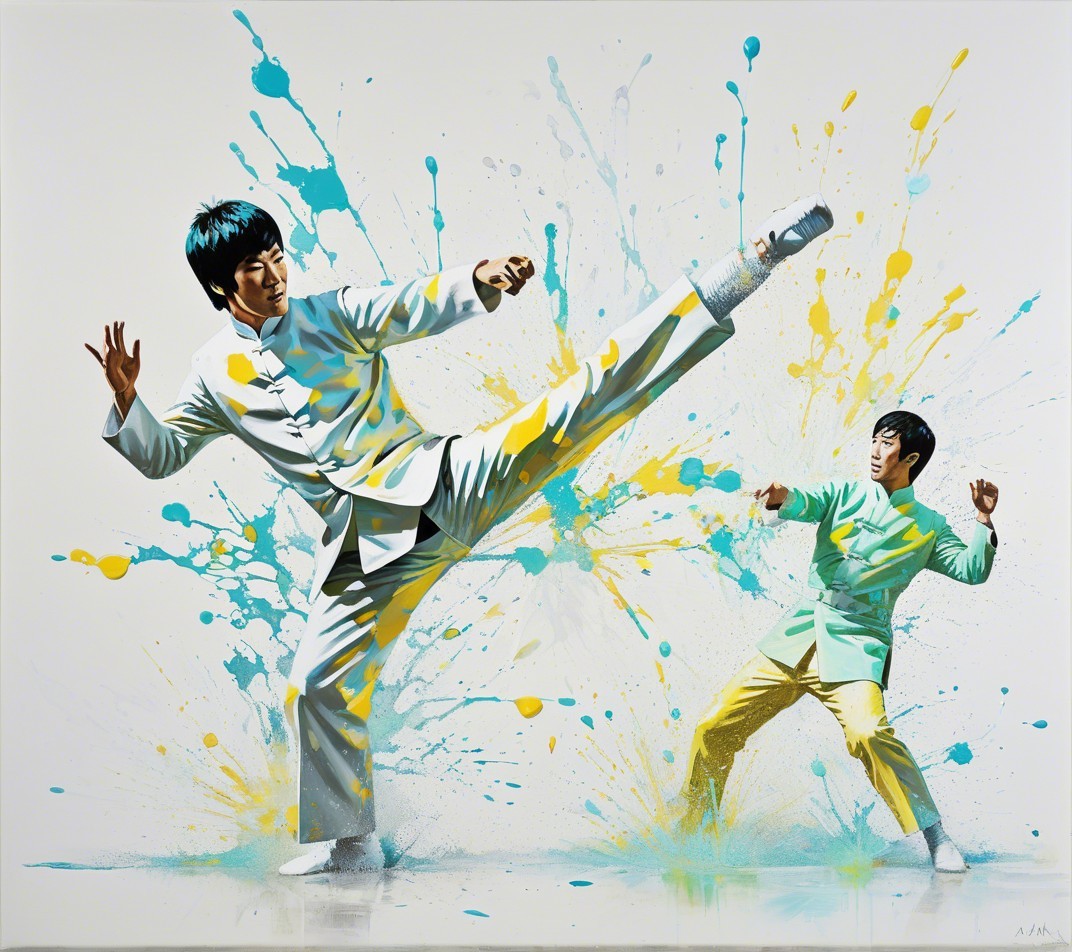 Dynamic Martial Artist High Kick with Vibrant Colors