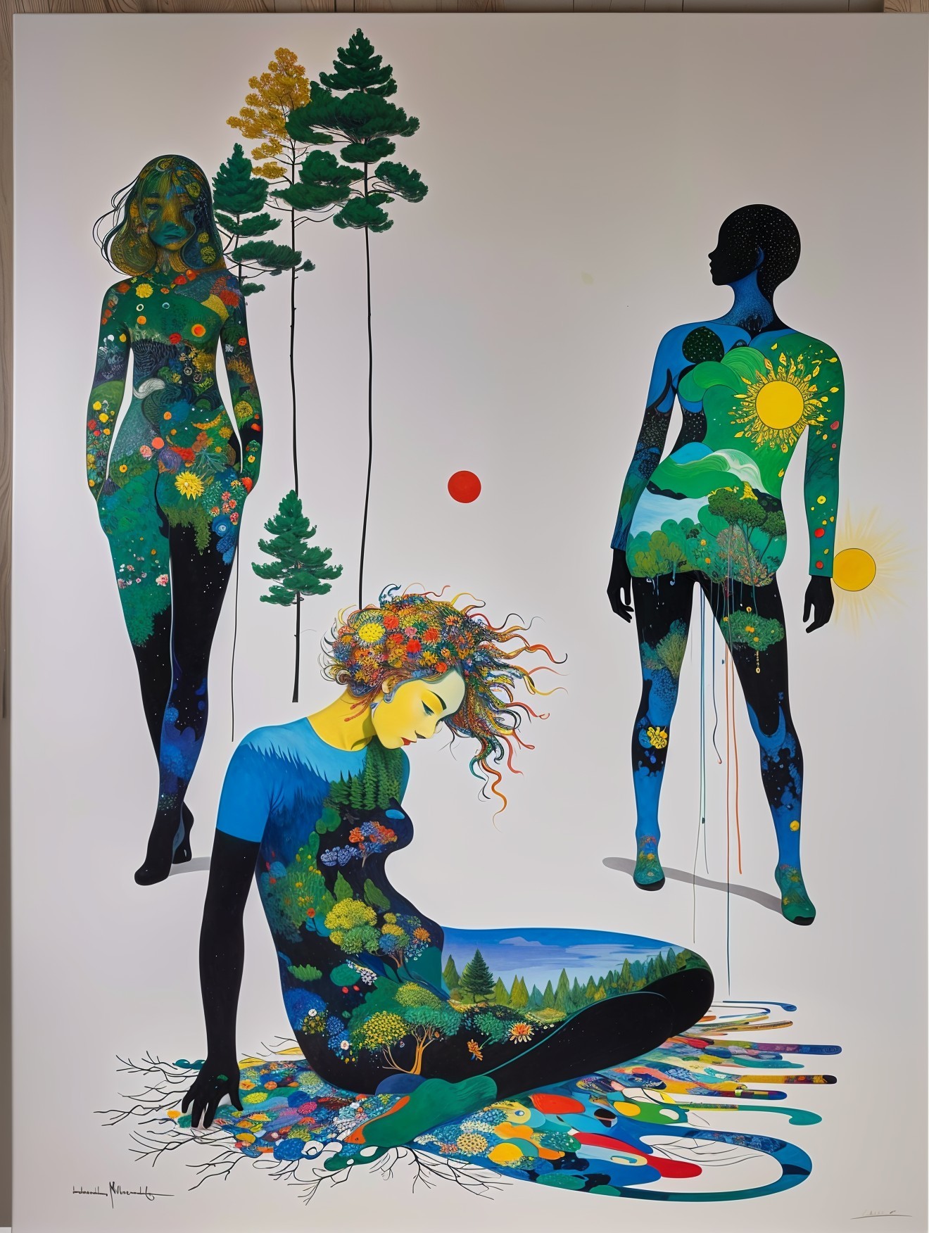 Stylized Figures with Nature-Inspired Designs