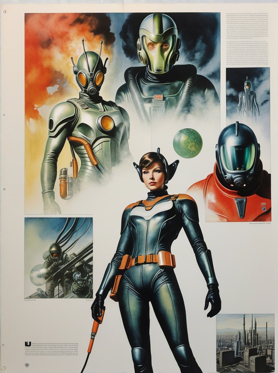 Sci-fi Poster Featuring Illustrations of Characters and Planets