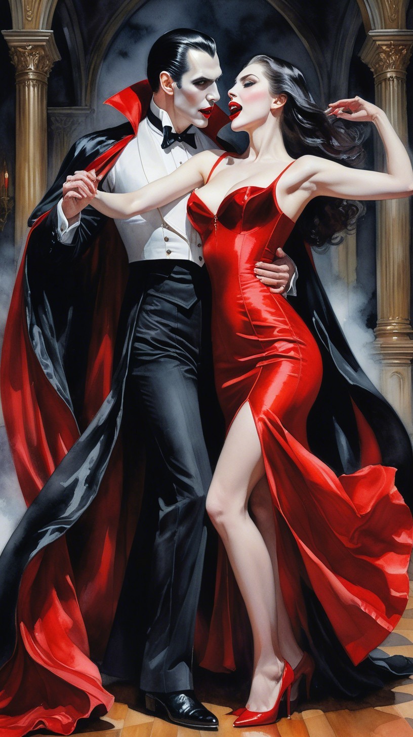 Vampire Costume Dance with Woman in Red Dress