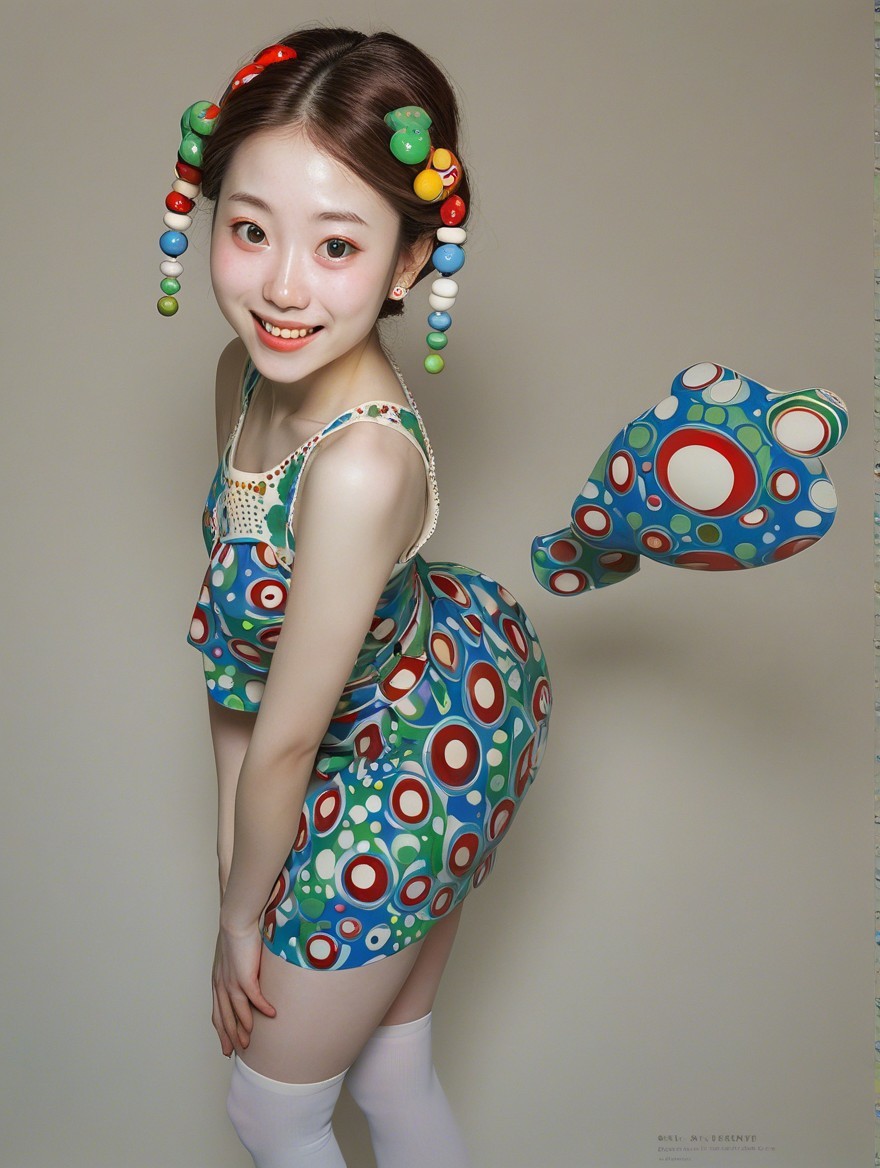 Young woman in colorful outfit with playful accessories