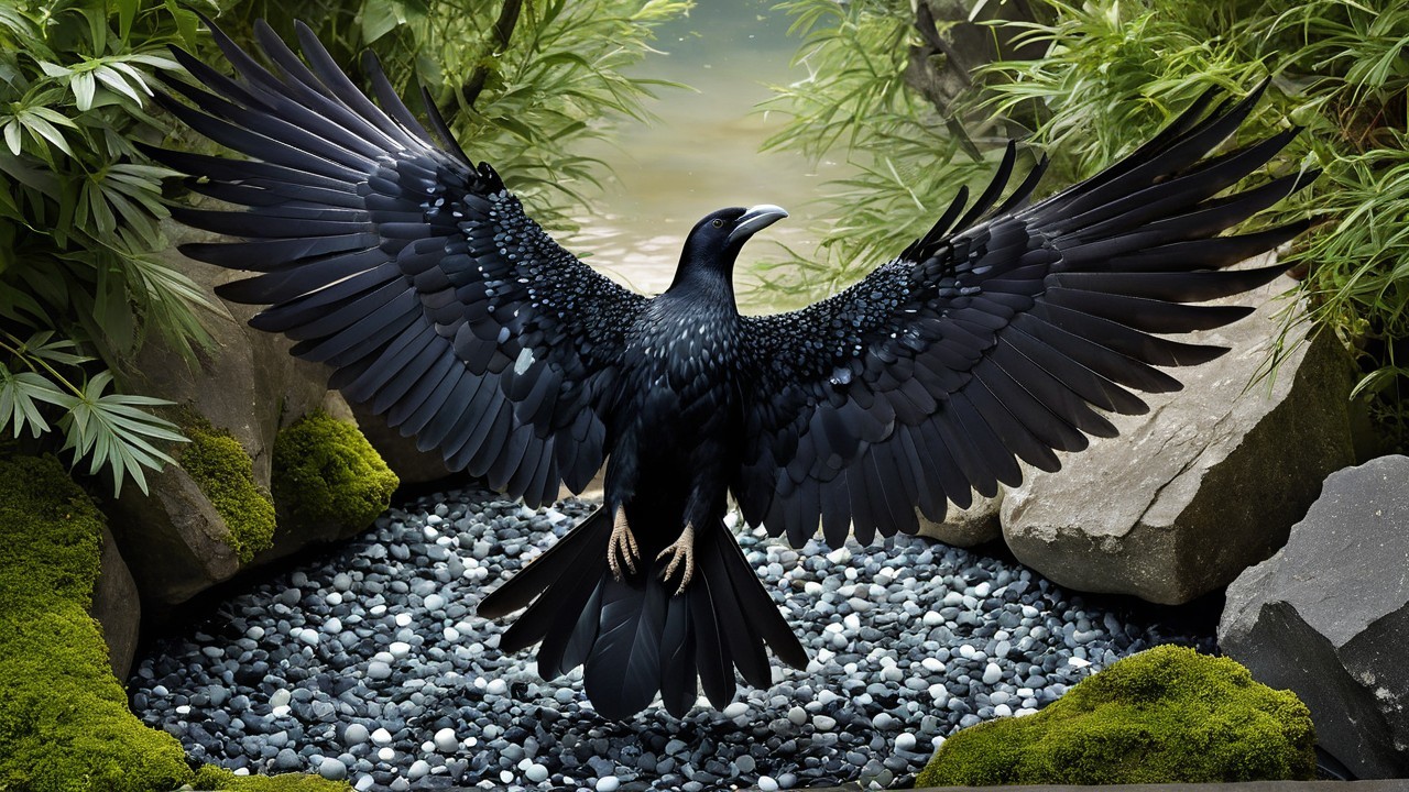 Majestic Black Bird with Iridescent Feathers in Nature