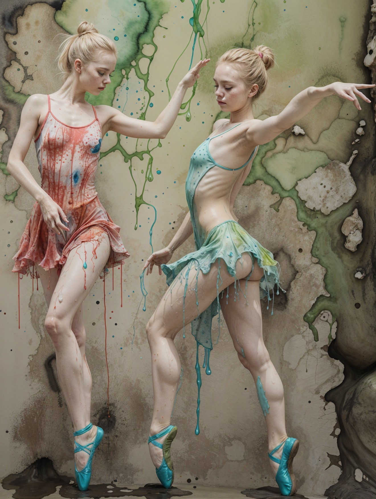 Dynamic Dancers Against a Colorful Textured Wall