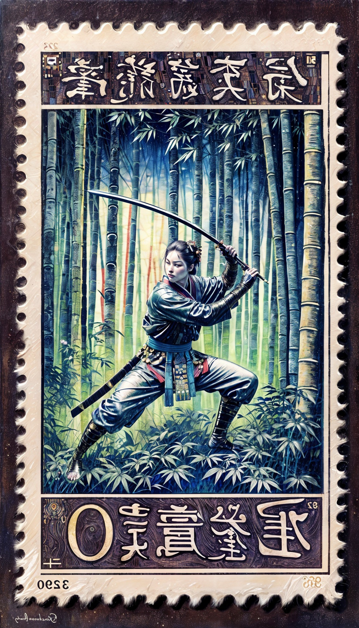Samurai Warrior in Bamboo Forest with Katana Art