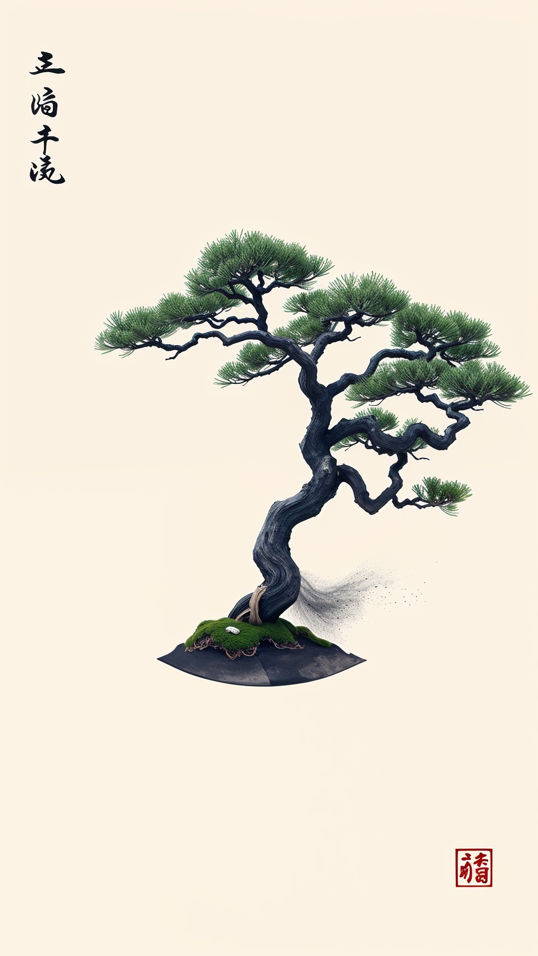 Illustration of a Bonsai Tree on Minimalist Background