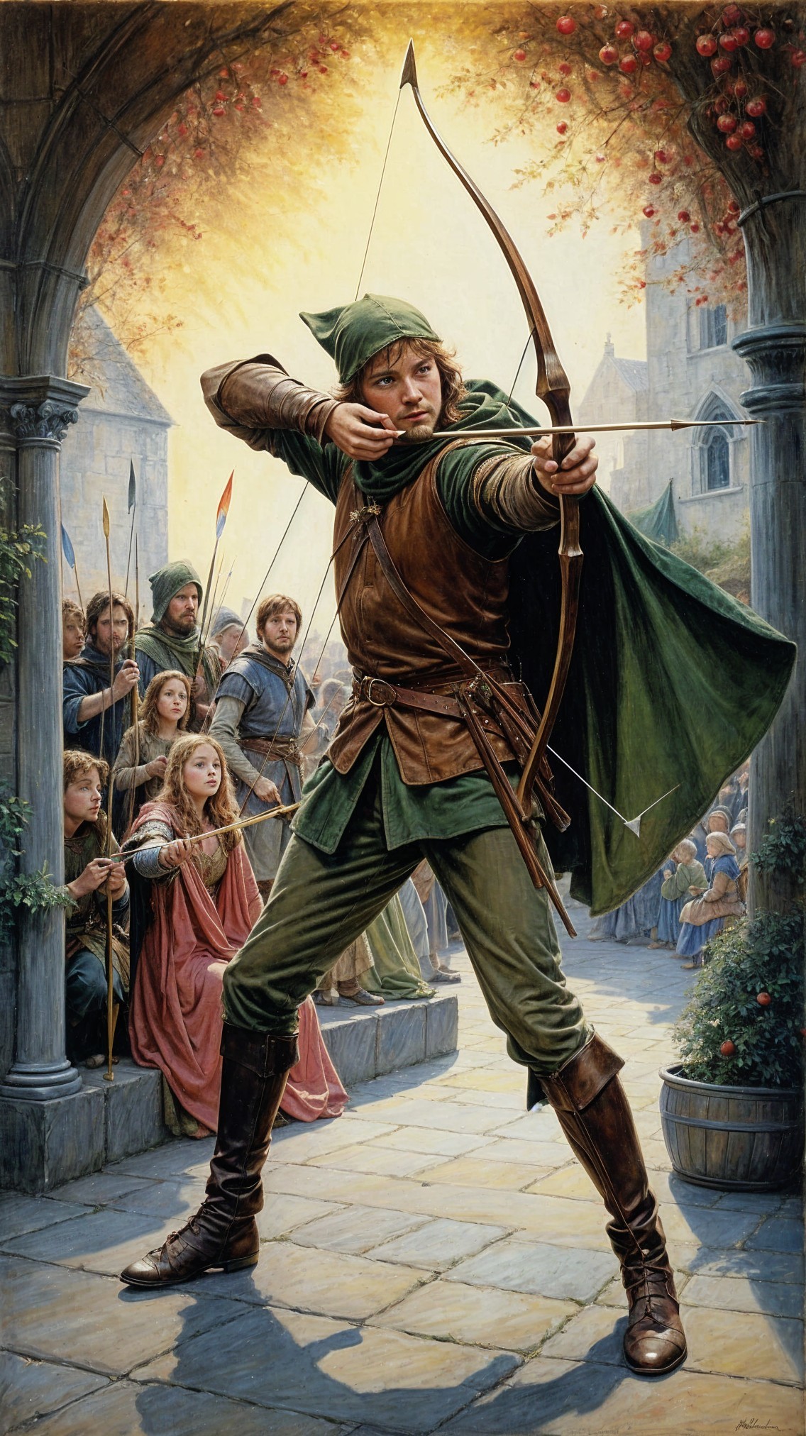 Medieval Archer in Vibrant Setting with Captivated Crowd