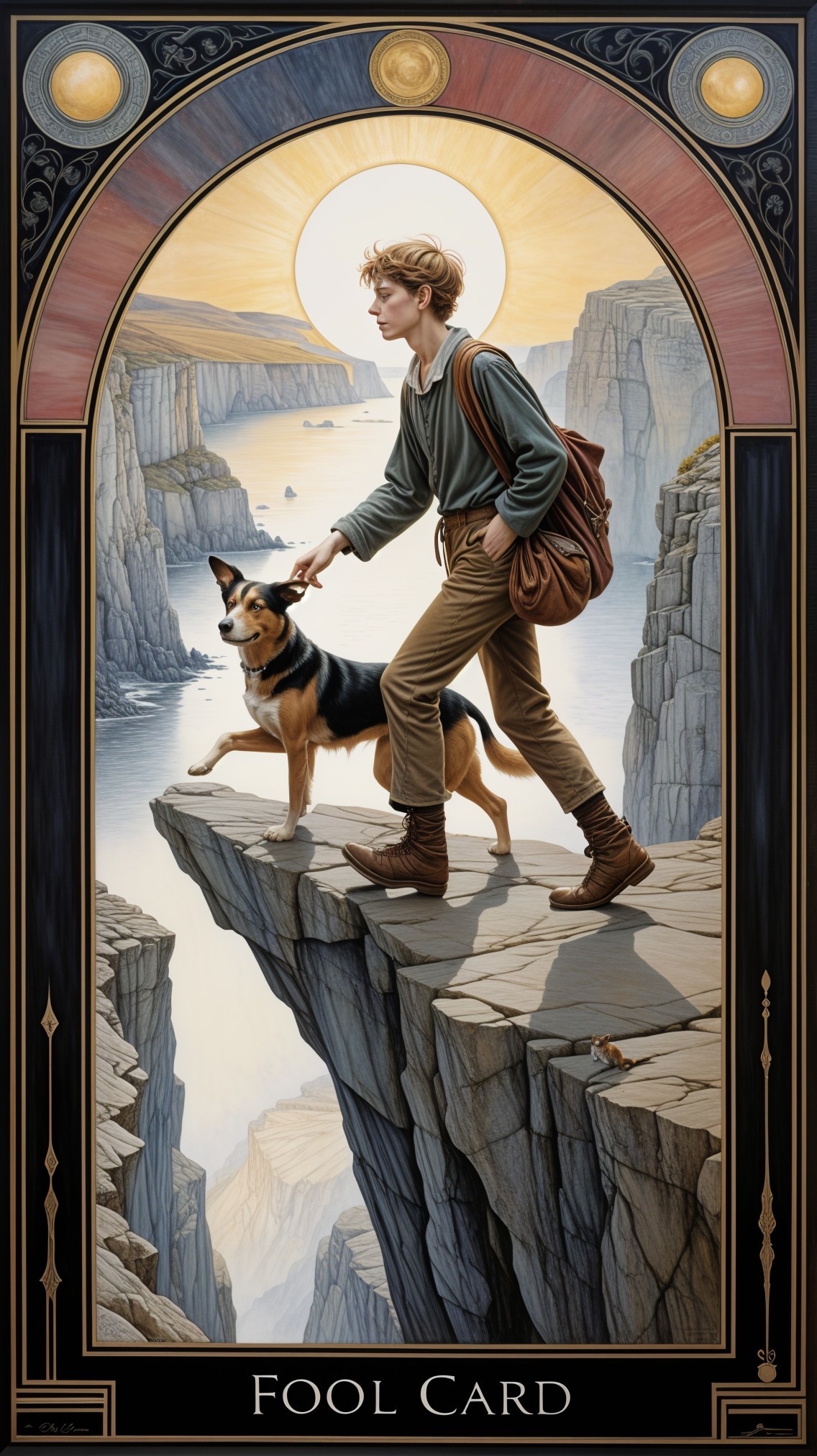 Fool Tarot Card Depiction on Cliff's Edge