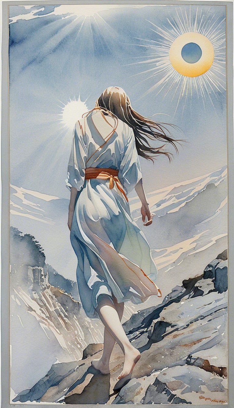 Woman in White Dress Walking on Rocky Landscape