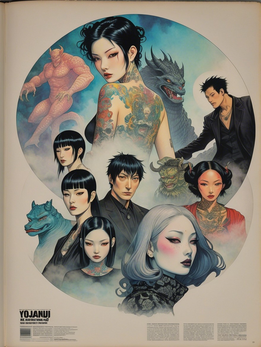 Vibrant Illustration of Fantasy Characters and Creatures