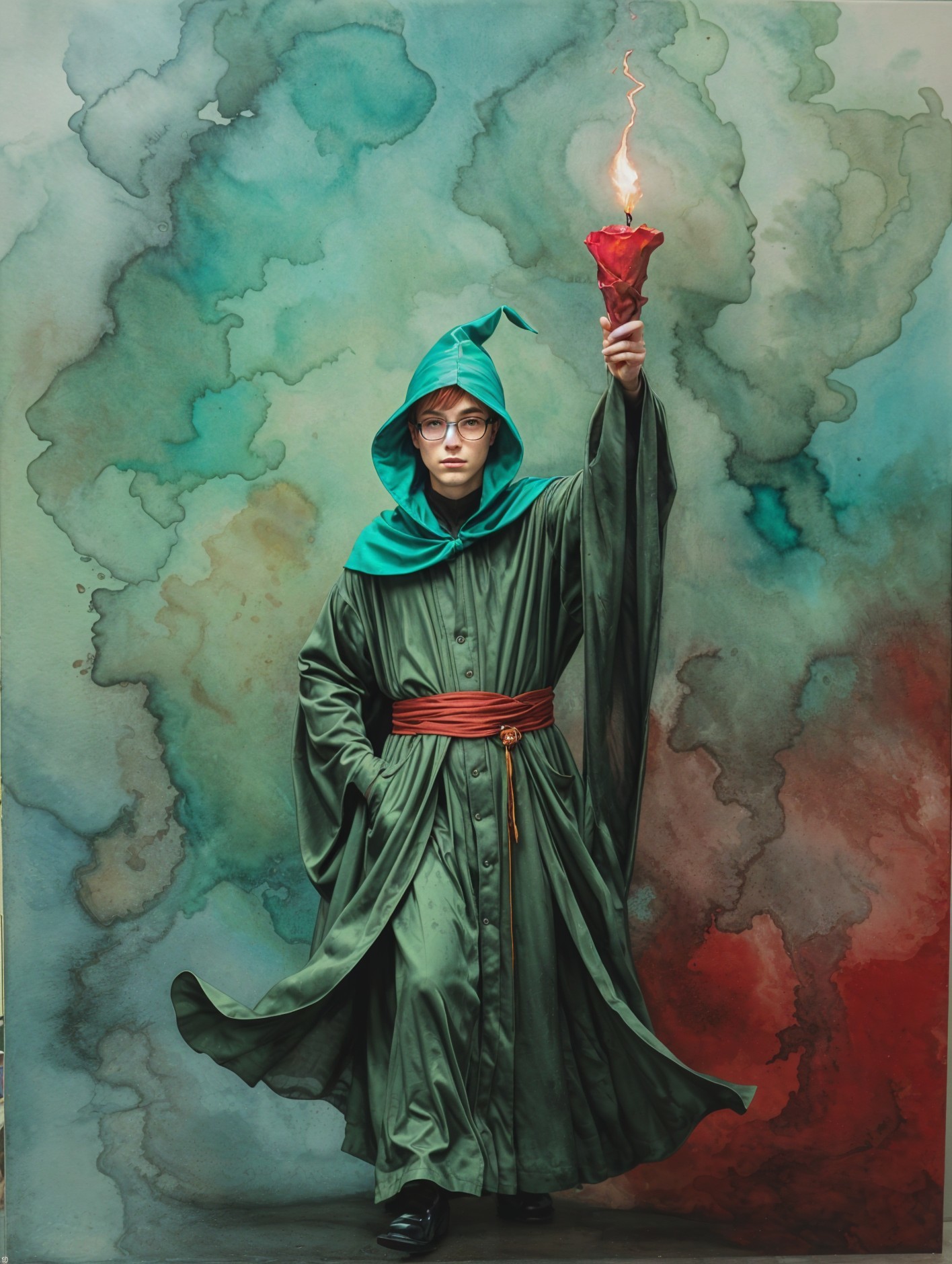 Young Person in Wizard Robe with Stylized Candle