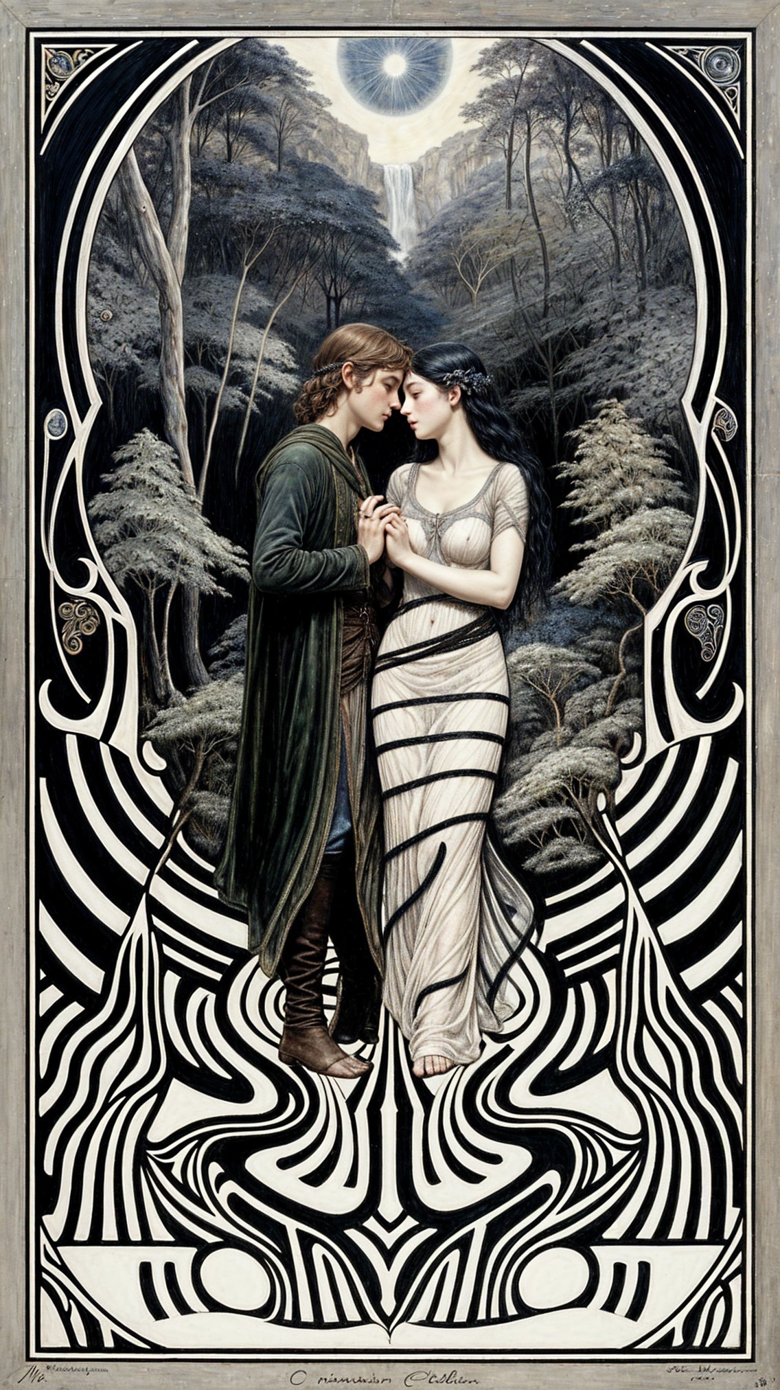Romantic Embrace in Enchanted Forest Setting