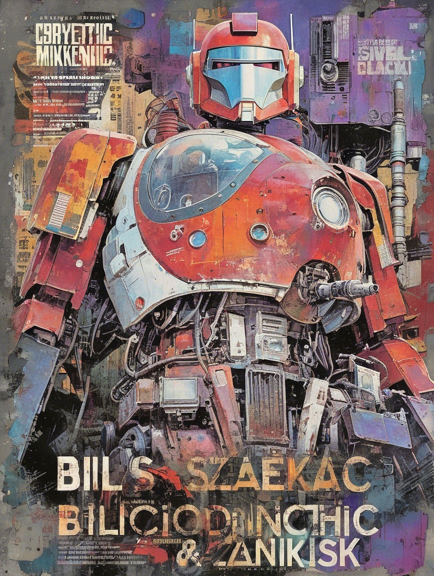 Detailed Illustration of a Mech Suit with Urban Background