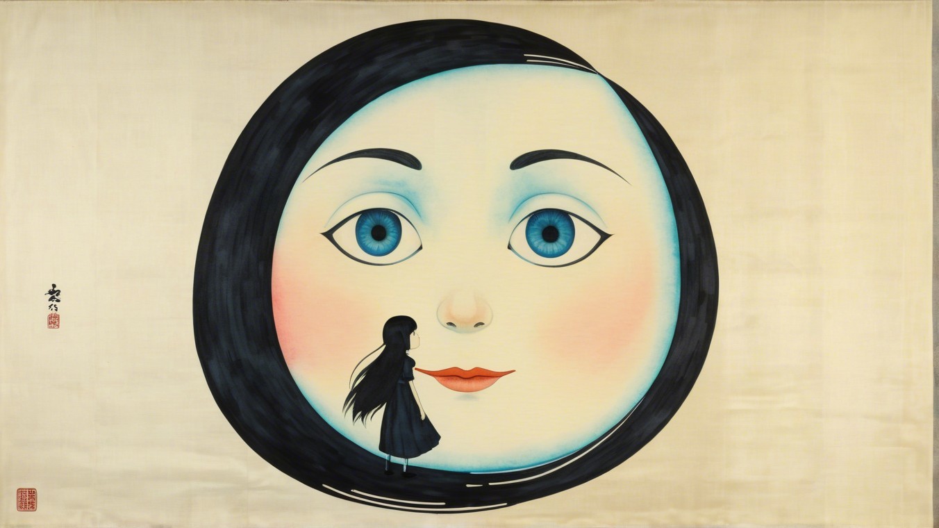 Moon-Inspired Artwork with Serene Girl Silhouette