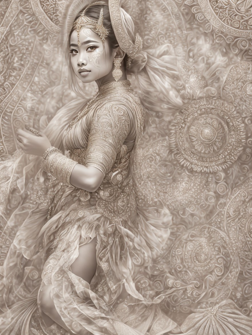 Sepia-Toned Artistic Image of Woman in Elegant Attire and Jewelry