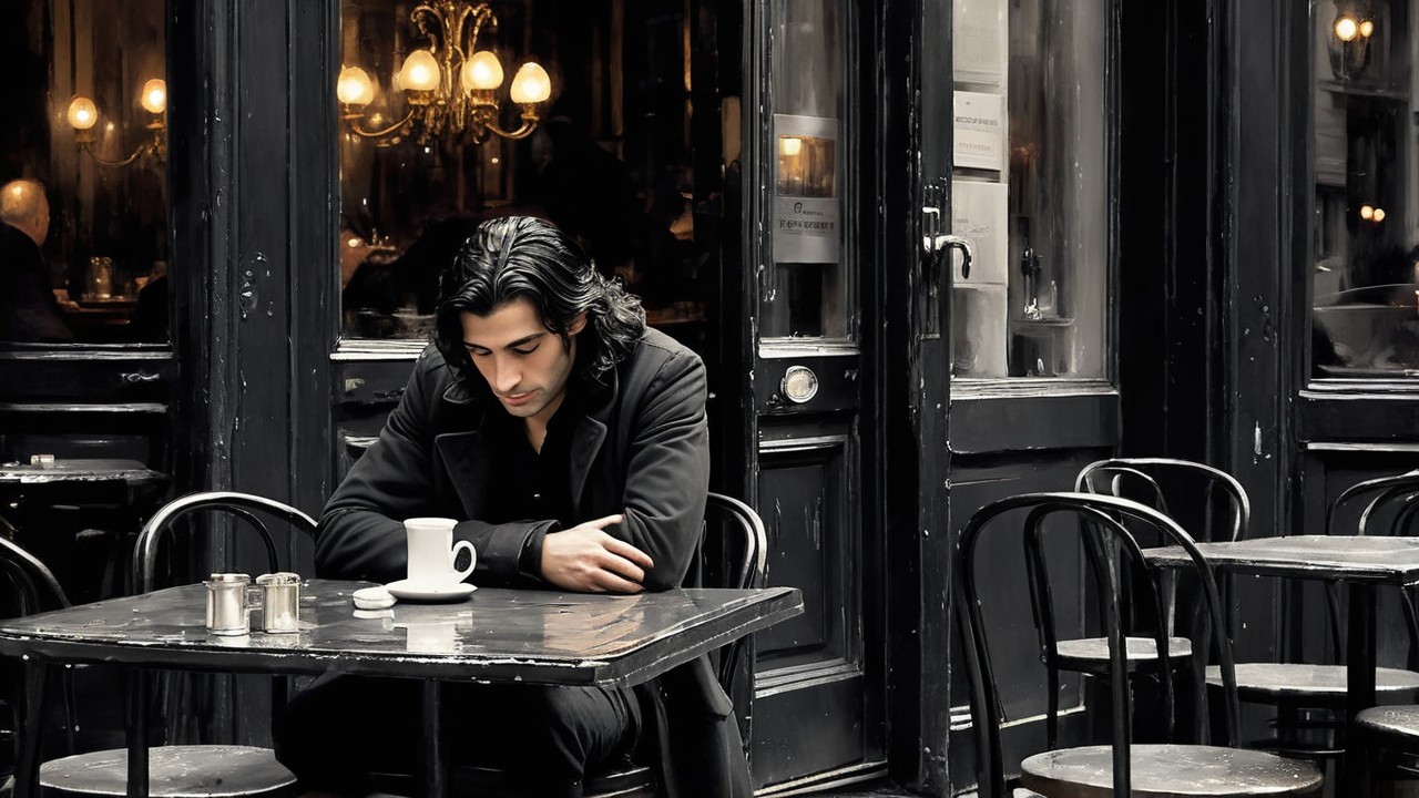Solitary Figure in Vintage Café Setting
