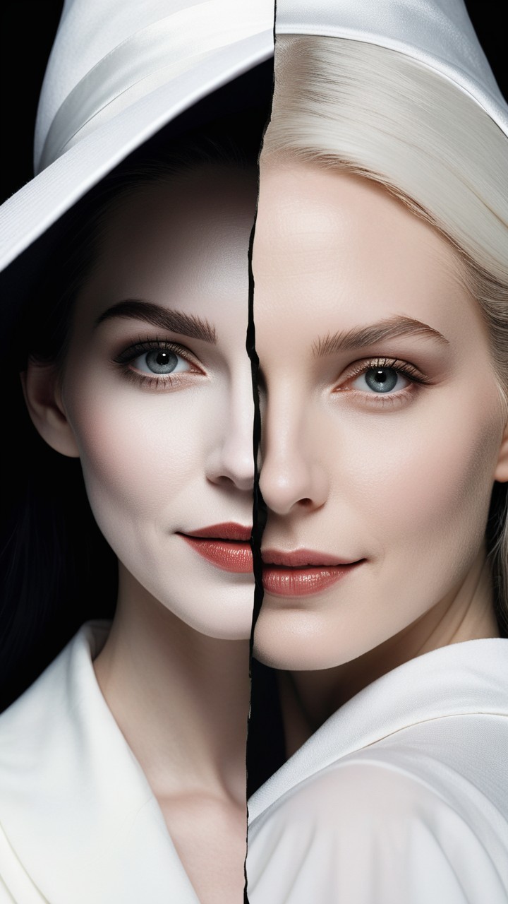 Contrasting Split Portrait of a Woman's Features