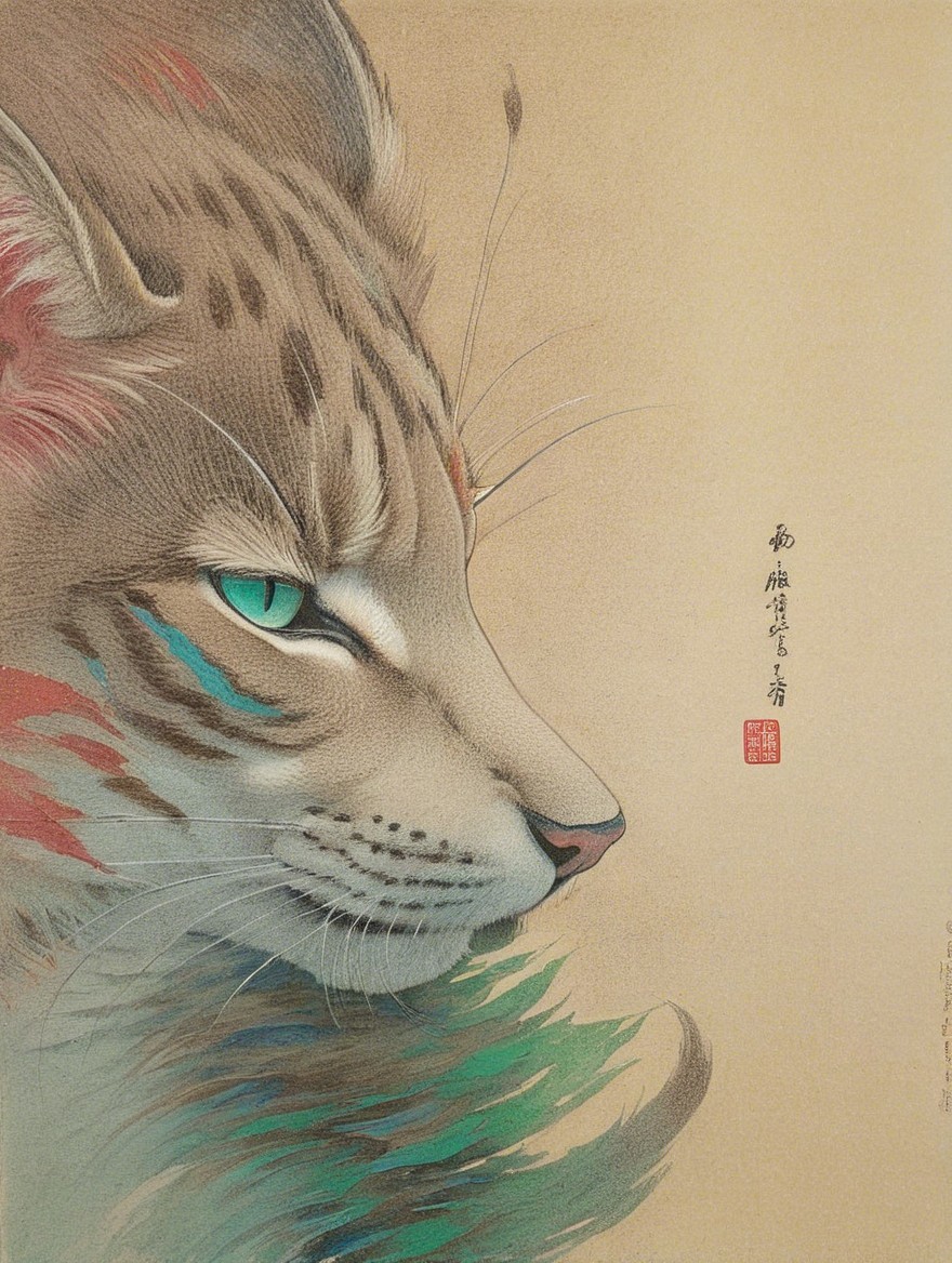 Detailed Profile of a Wildcat with Turquoise Eyes