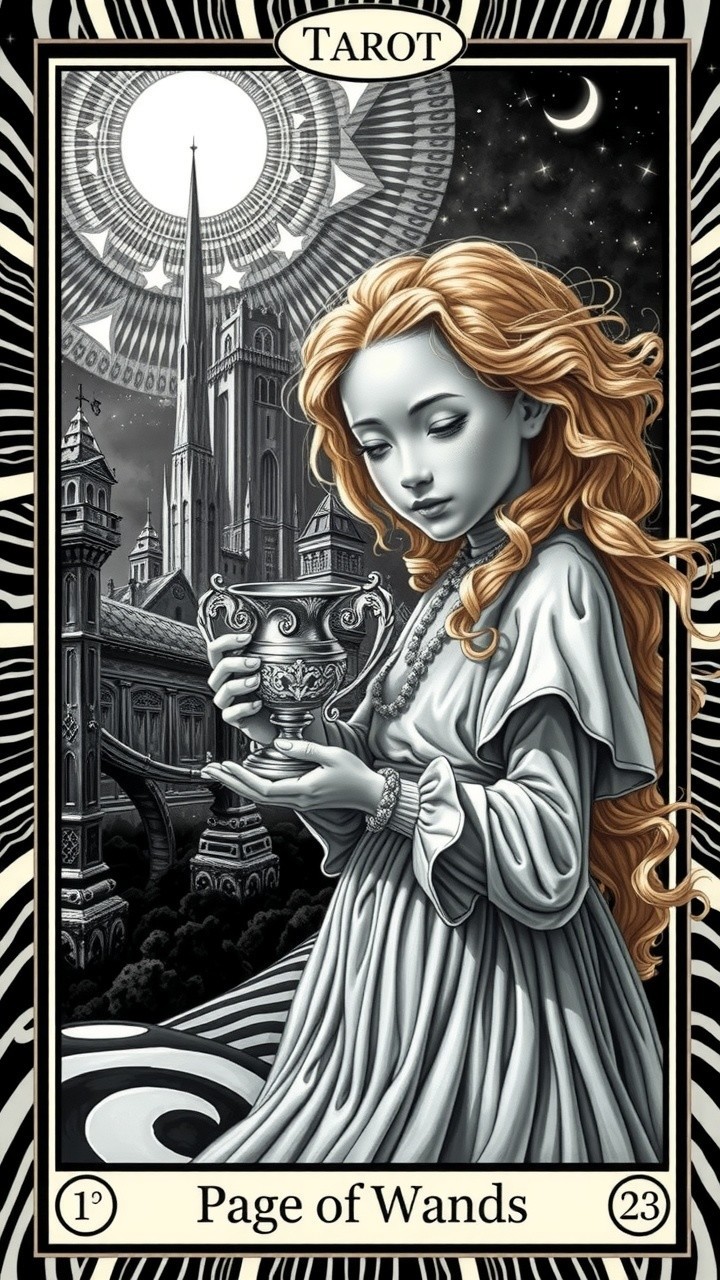 Ethereal Figure with Cup in Gothic Architecture Setting