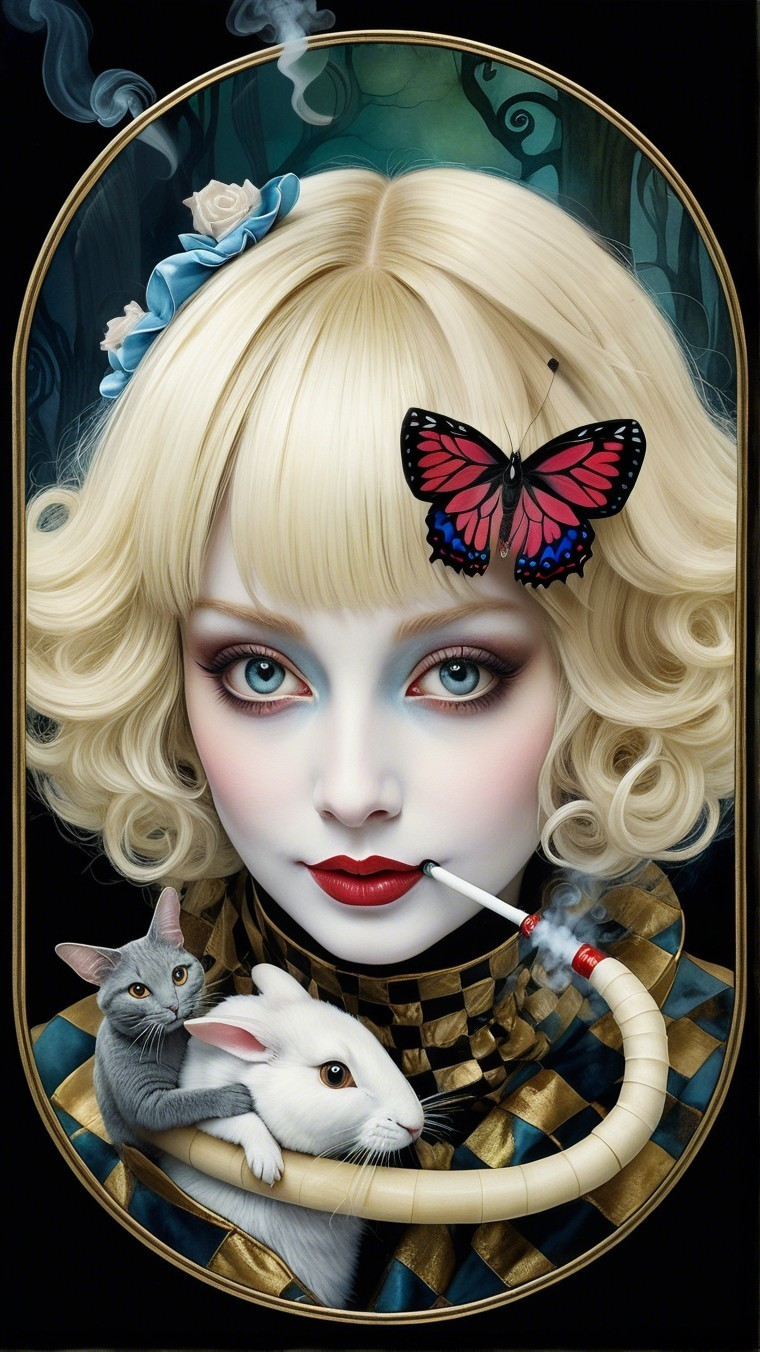 Surreal Portrait of a Woman with Blue Eyes and Butterfly