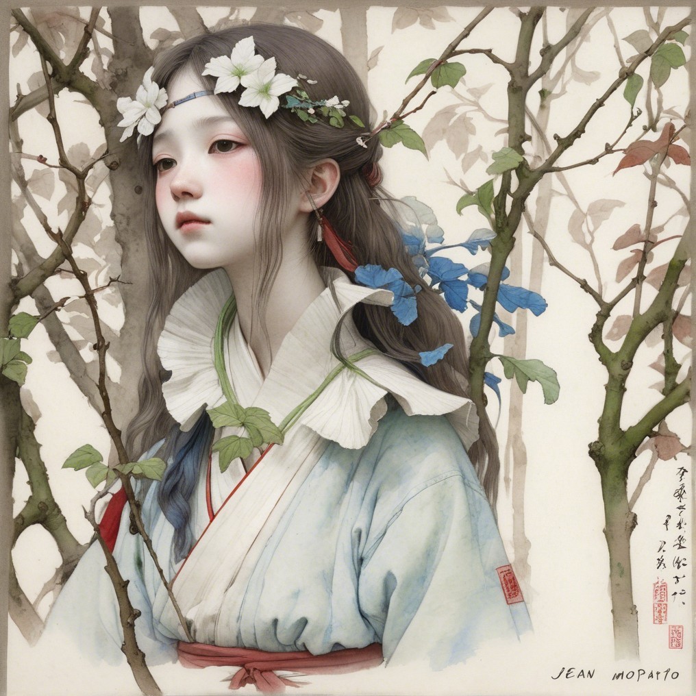 Serene Portrait of a Young Woman with Floral Accents