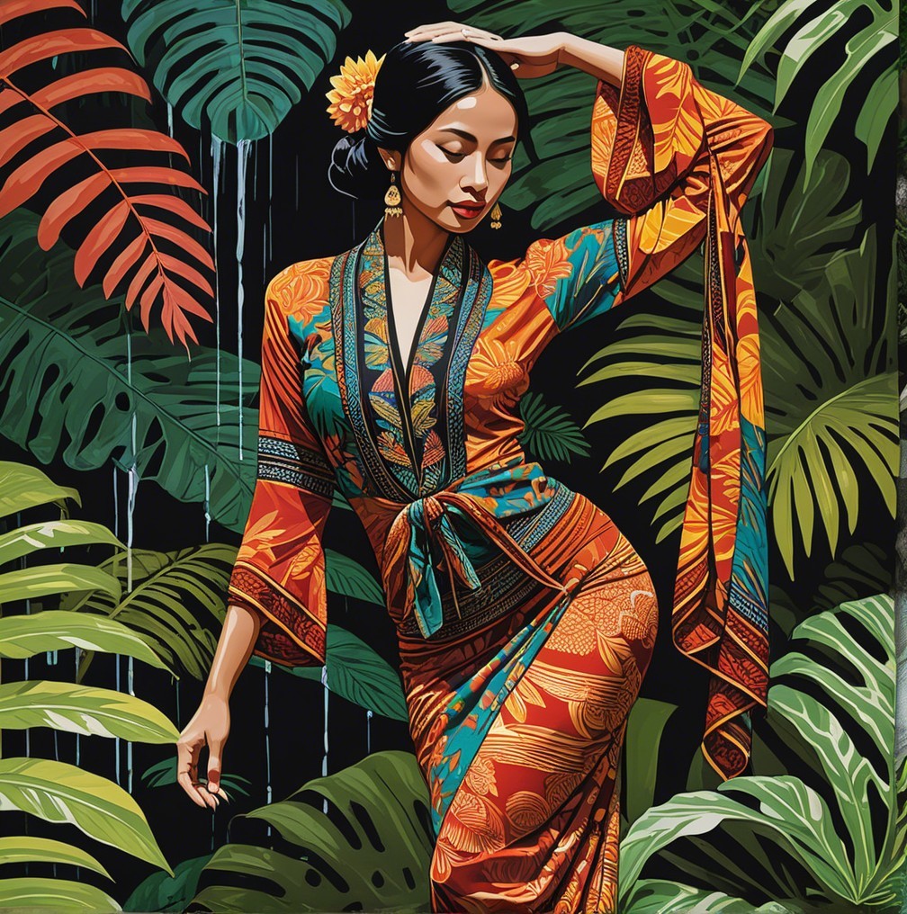 Woman in Floral Outfit Amid Tropical Foliage