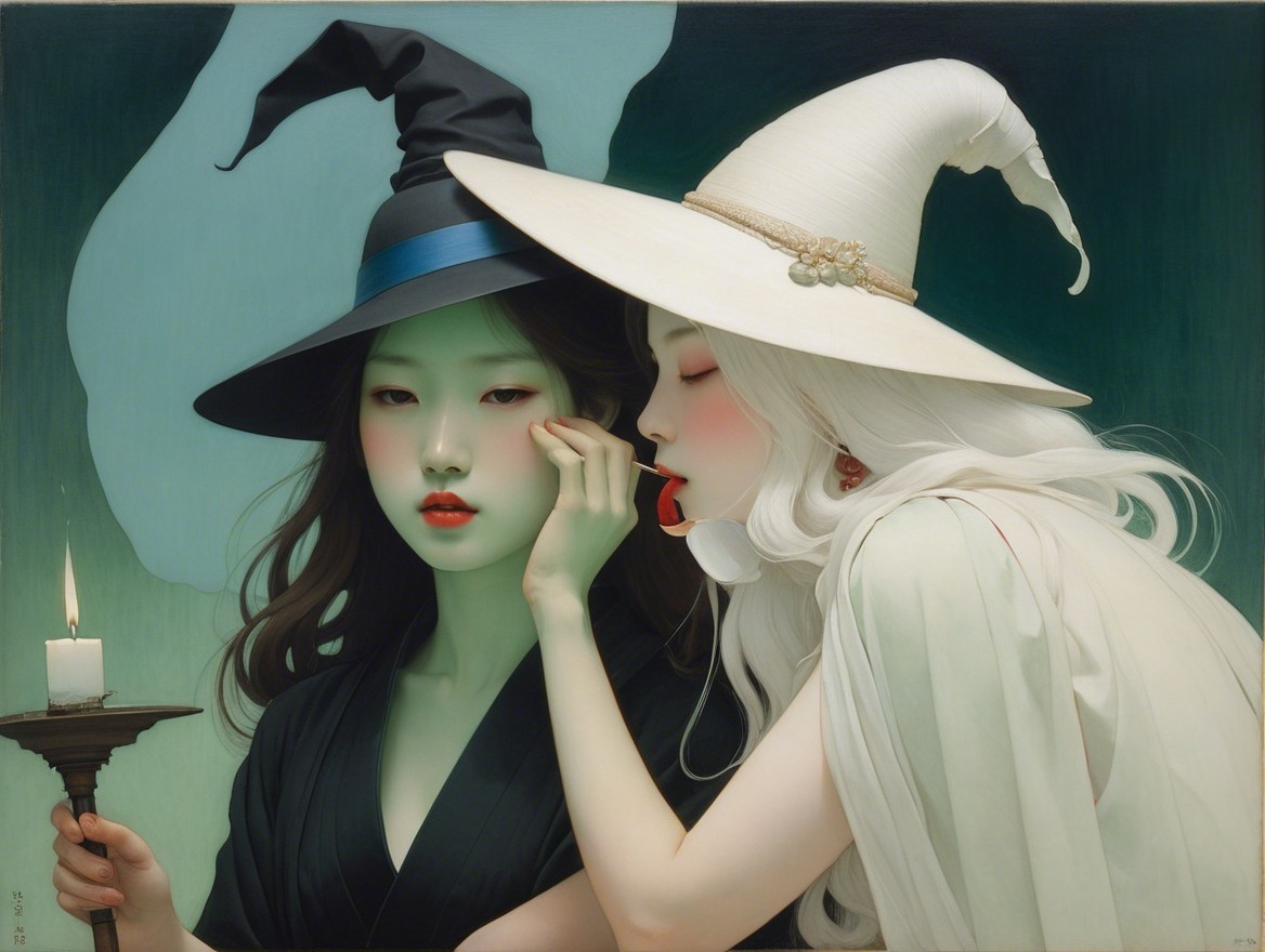 Elegantly Dressed Figures in a Mystical Setting