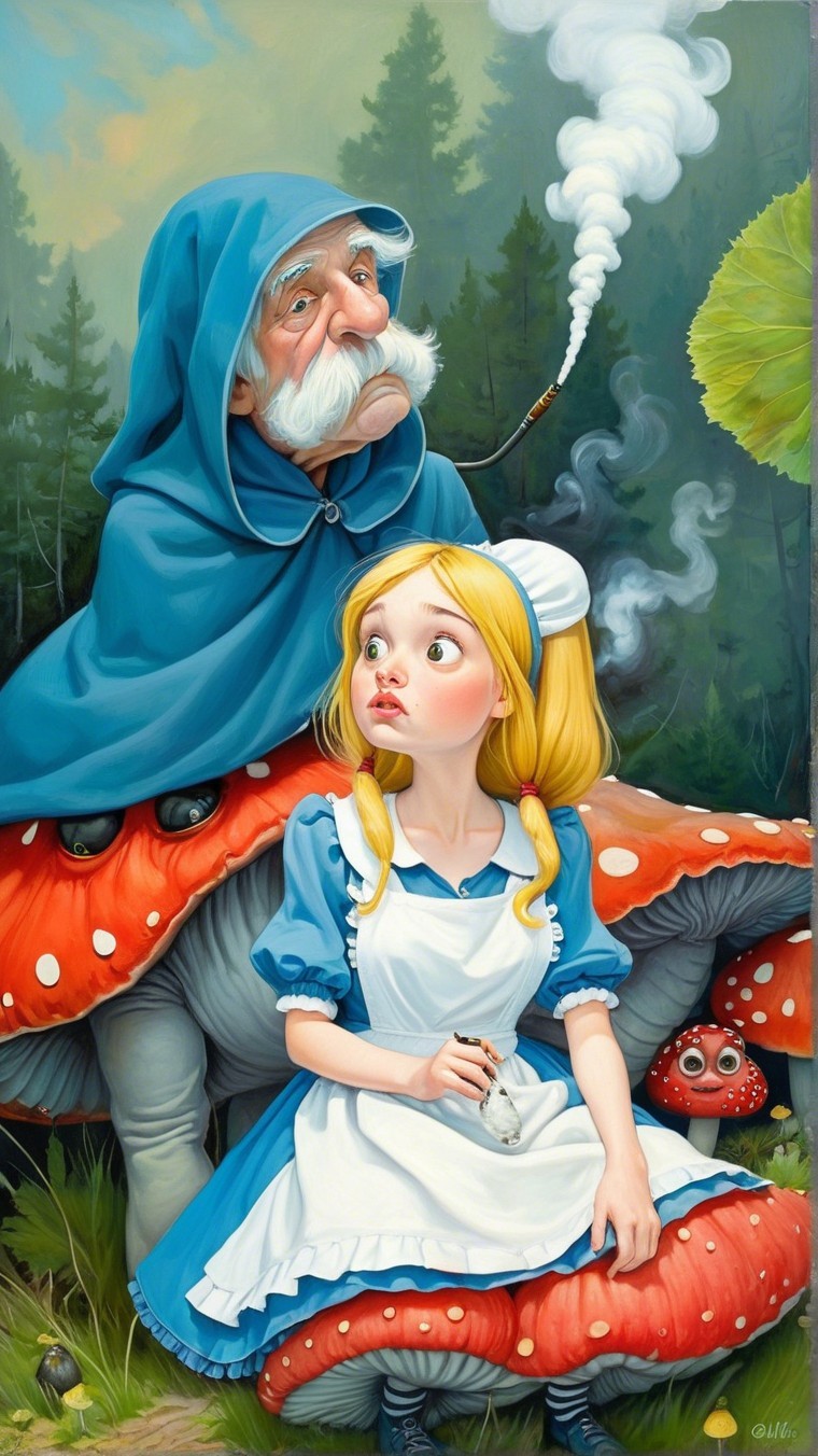 Whimsical Forest Scene with Girl and Elderly Man