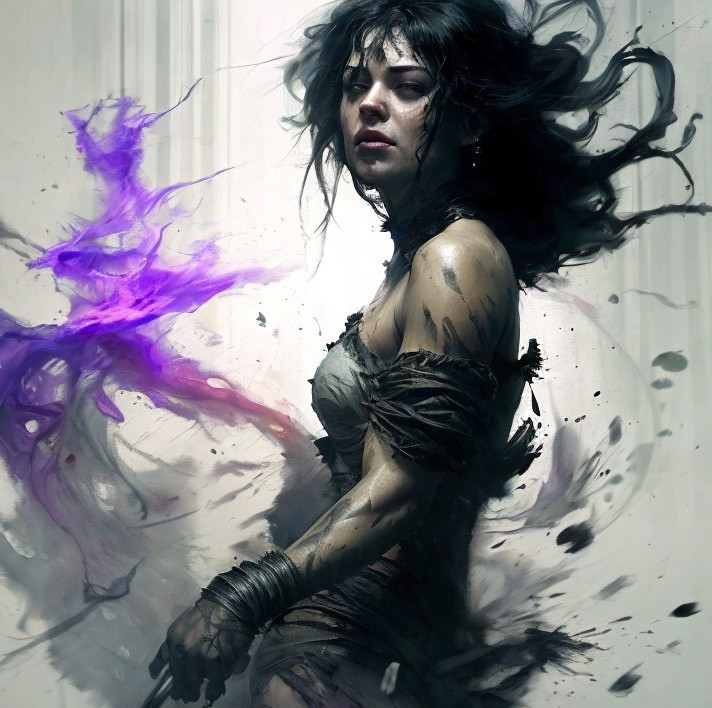 Mysterious figure with dark aura and intense expression