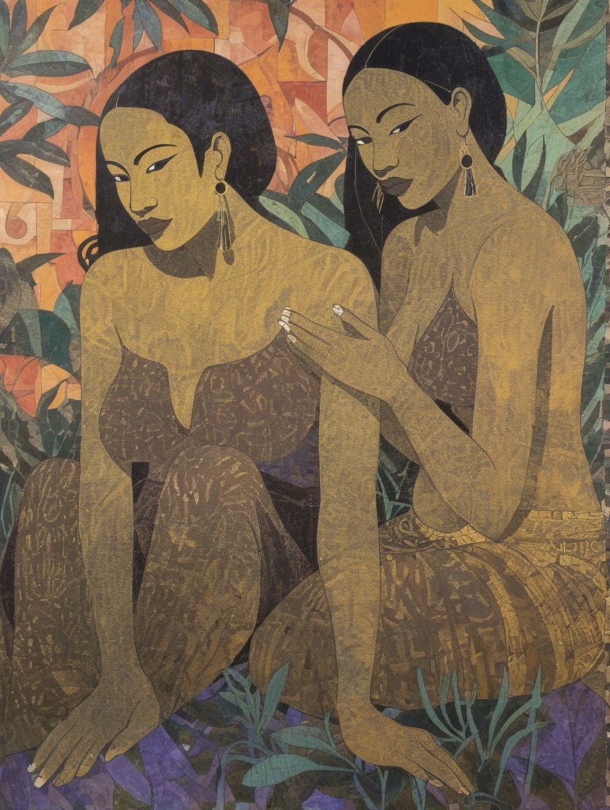 Elegant Women Surrounded by Vibrant Foliage