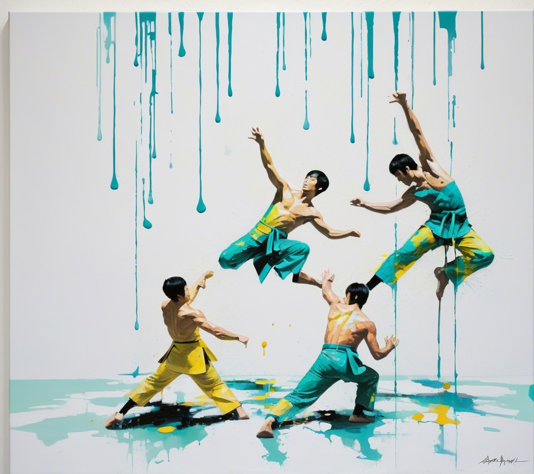 Martial Arts Performance with Dynamic Figures and Colors