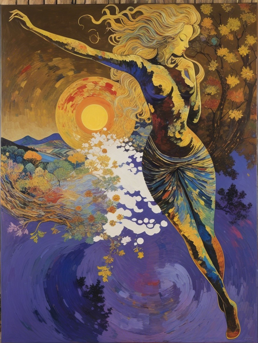 Vibrant Painting of a Figure in Nature's Colors