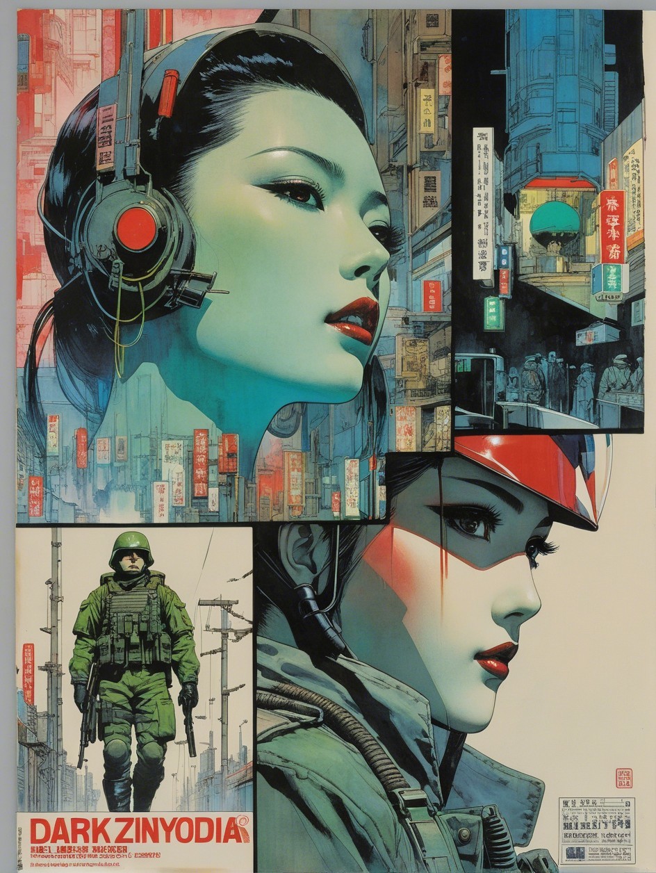 Pop Art Comic Collage of Japanese Woman and Cityscape