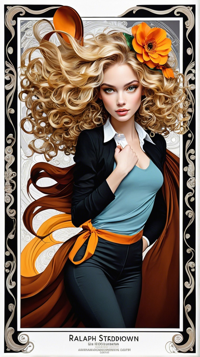 Portrait of a Woman with Curly Blonde Hair and Flower