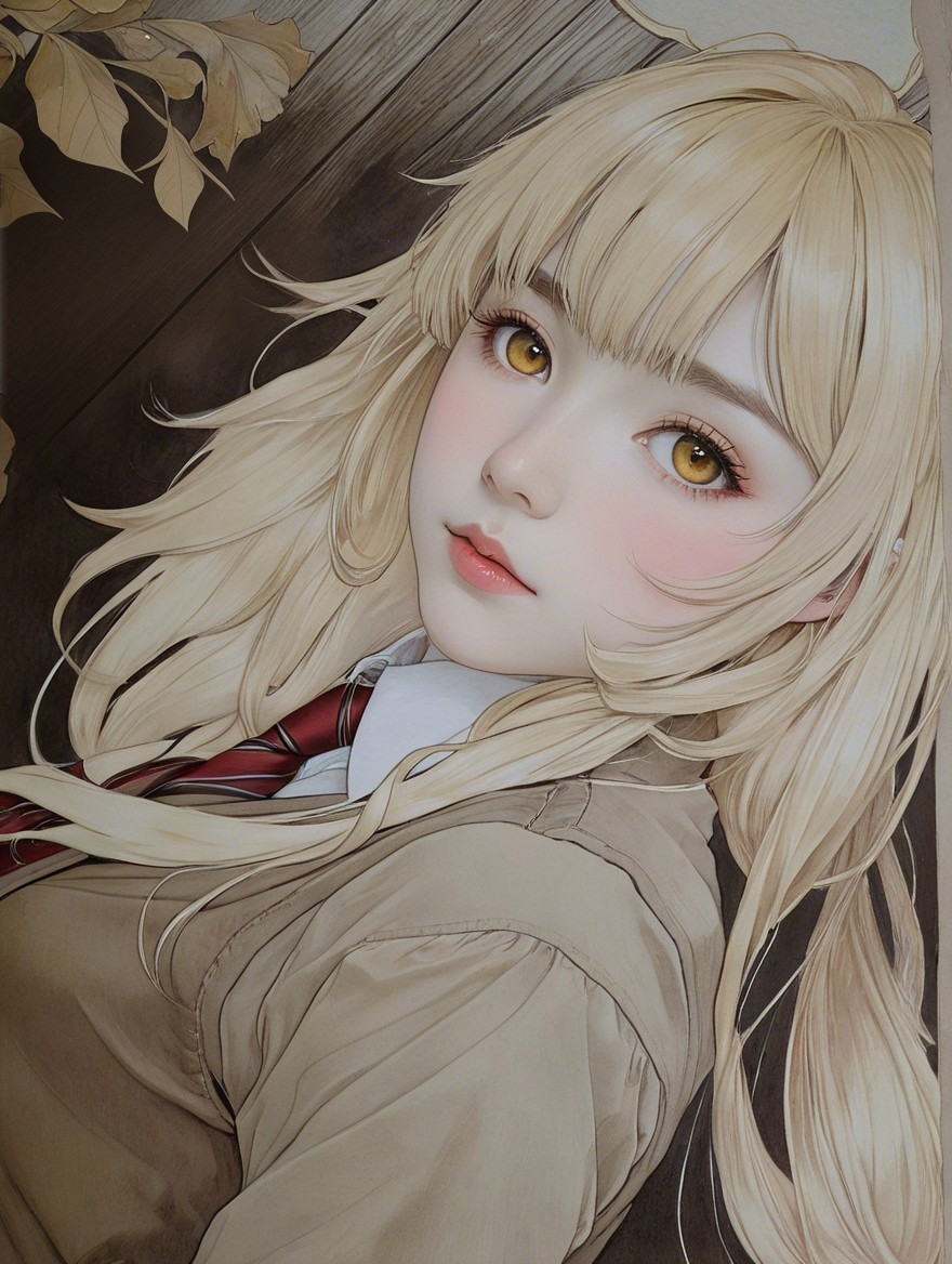 Young Woman in School Uniform with Golden Eyes