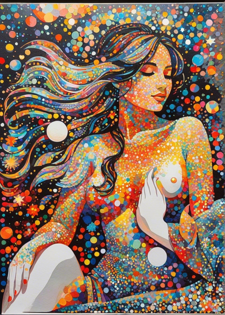Abstract Artwork of a Woman in Cosmic Colors