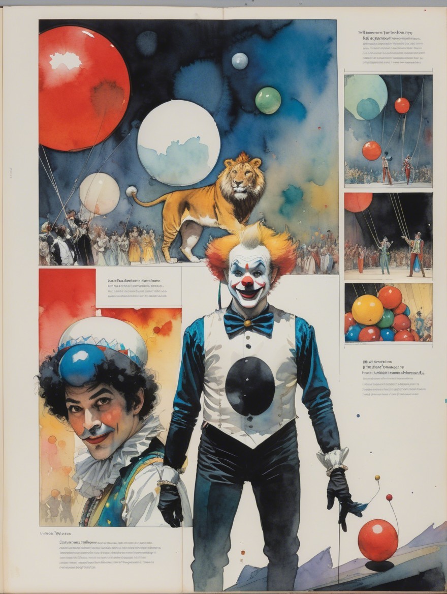 Vibrant Circus Scene with Clown and Colorful Balloons