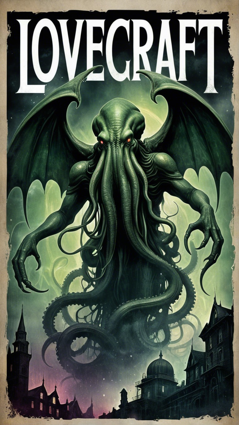 Cthulhu Overlooking a Dark Gothic Cityscape